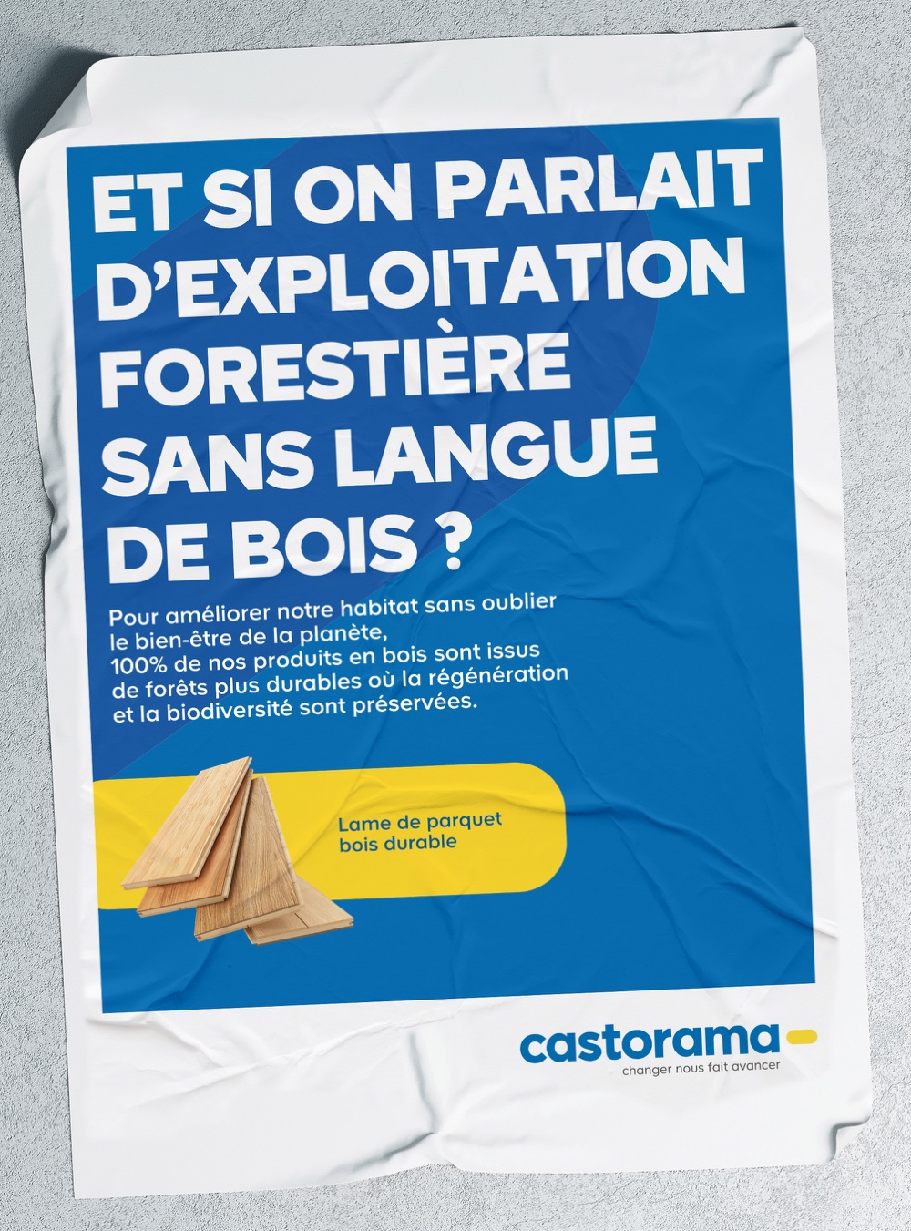 Affiche Castorama sur l’exploitation forestière